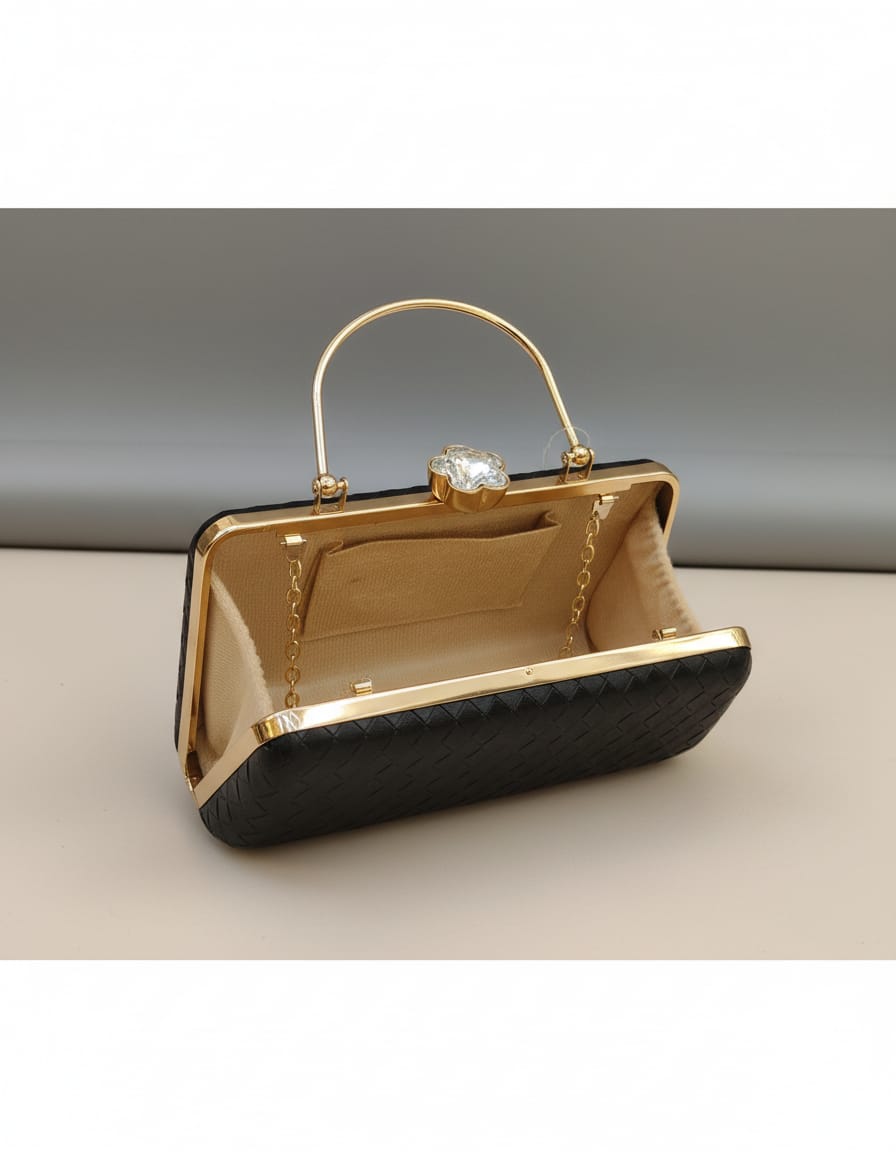 Premium Velvet Party Clutch for Women | Elegant Frame Lock Evening Handbag with Chain Strap | 3 Compartment Designer Clutch Purse | Golden, Rose Gold, Black