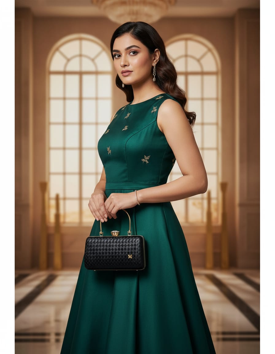 Premium Velvet Party Clutch for Women | Elegant Frame Lock Evening Handbag with Chain Strap | 3 Compartment Designer Clutch Purse | Golden, Rose Gold, Black