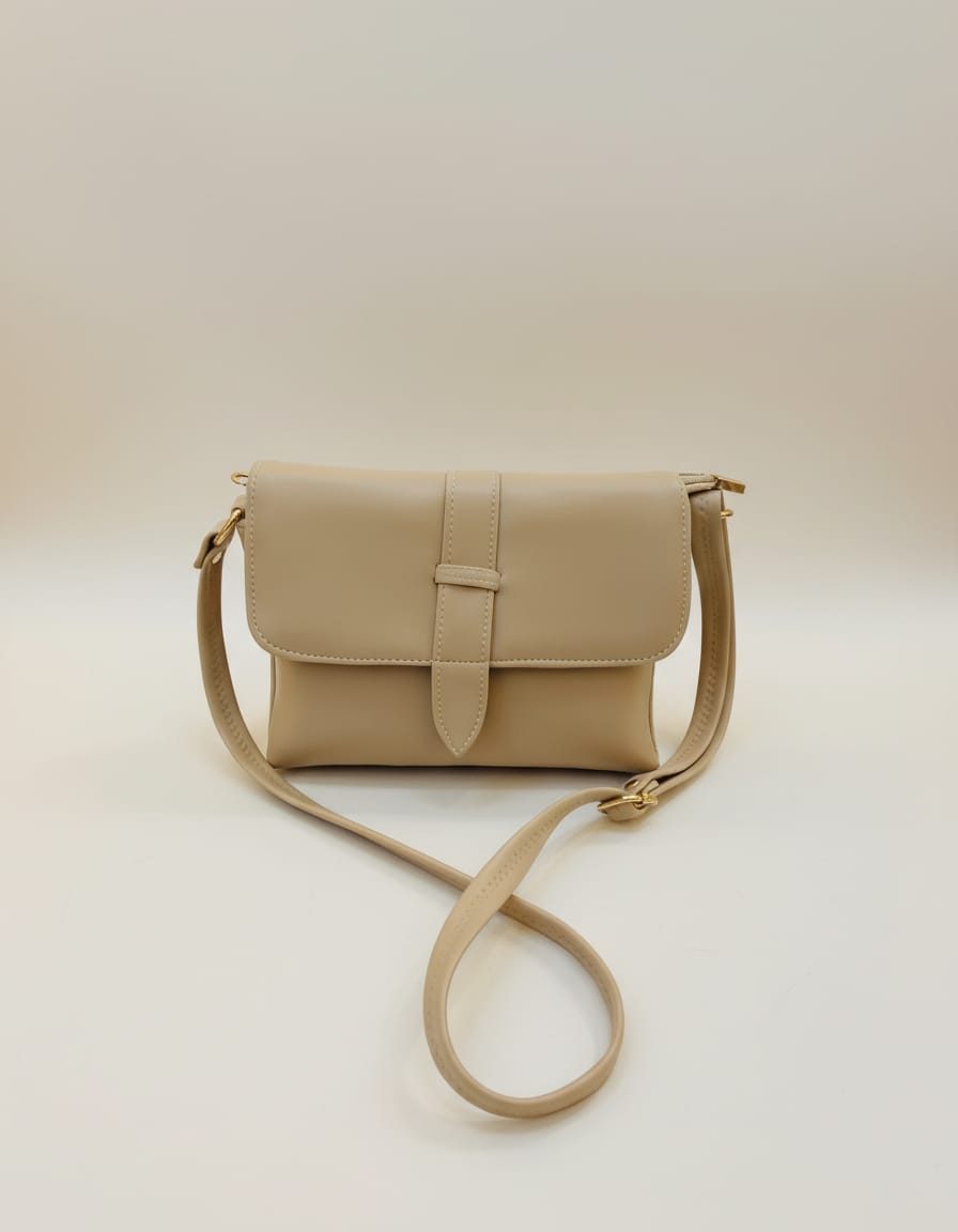 Premium Soft PU Daily Use Sling Bag for Women & Girls | Stylish Crossbody Handbag with Flap & Zip Closure | Compact 3 Compartment Shoulder Bag | Cream