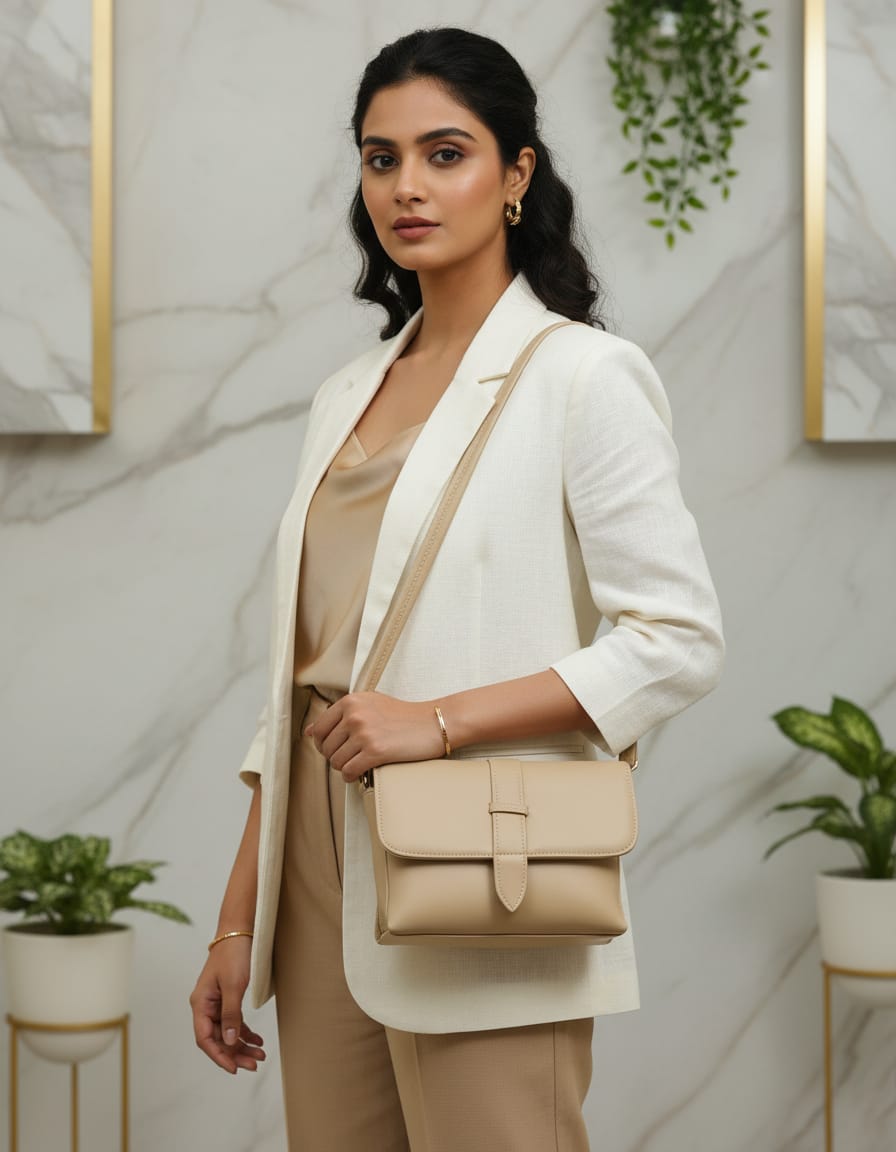 Premium Soft PU Daily Use Sling Bag for Women & Girls | Stylish Crossbody Handbag with Flap & Zip Closure | Compact 3 Compartment Shoulder Bag | Cream