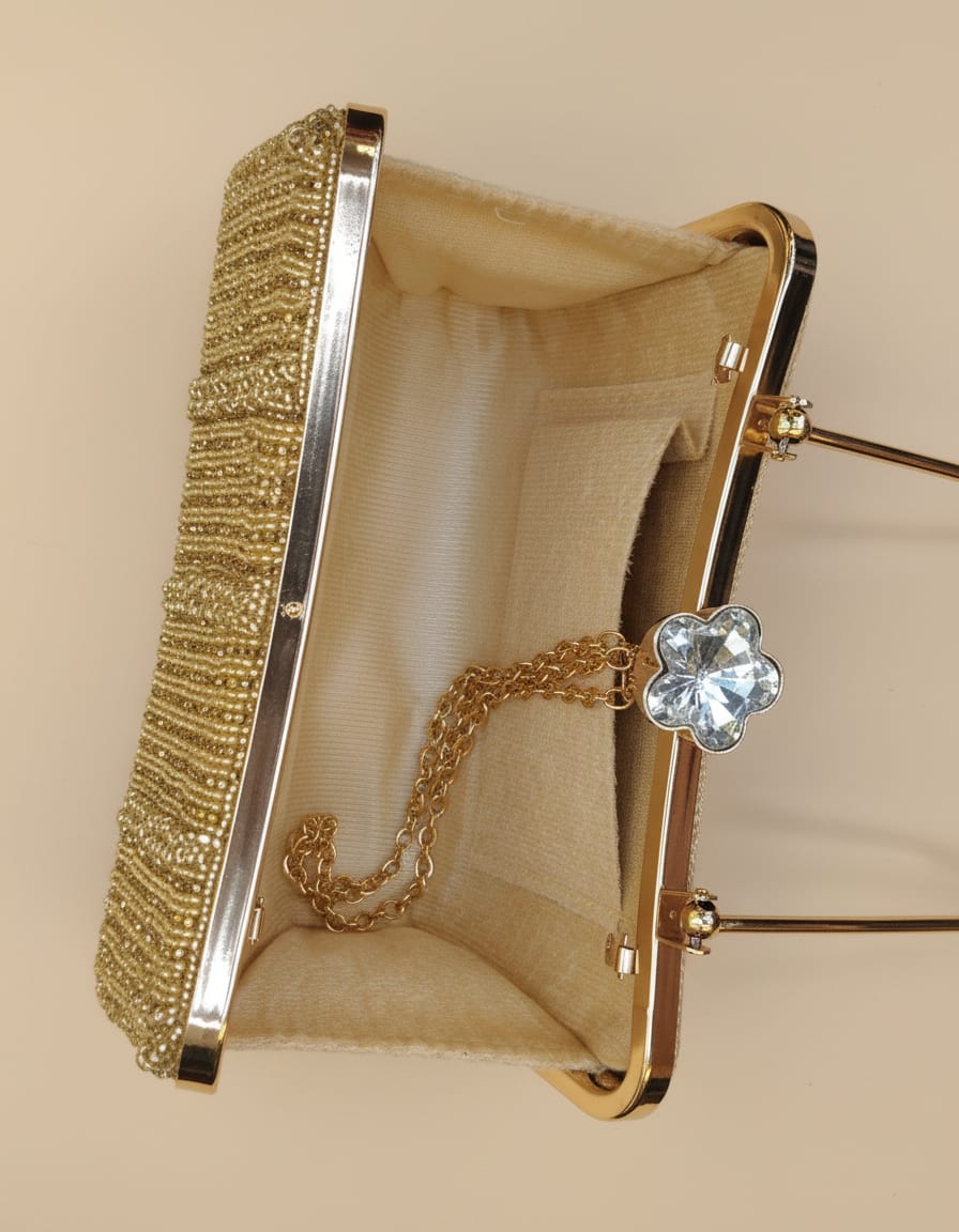 Heavy Wedding Clutch for Women | Premium Designer Party Clutch with Frame Lock & Chain Strap | Elegant Evening & Bridal Handbag | Gold, Copper, Silver