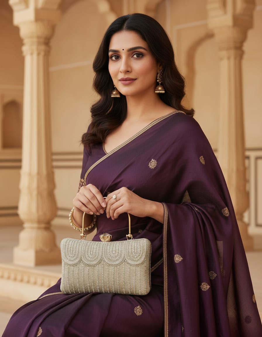 Heavy Wedding Clutch for Women | Premium Designer Party Clutch with Frame Lock & Chain Strap | Elegant Evening & Bridal Handbag | Gold, Copper, Silver