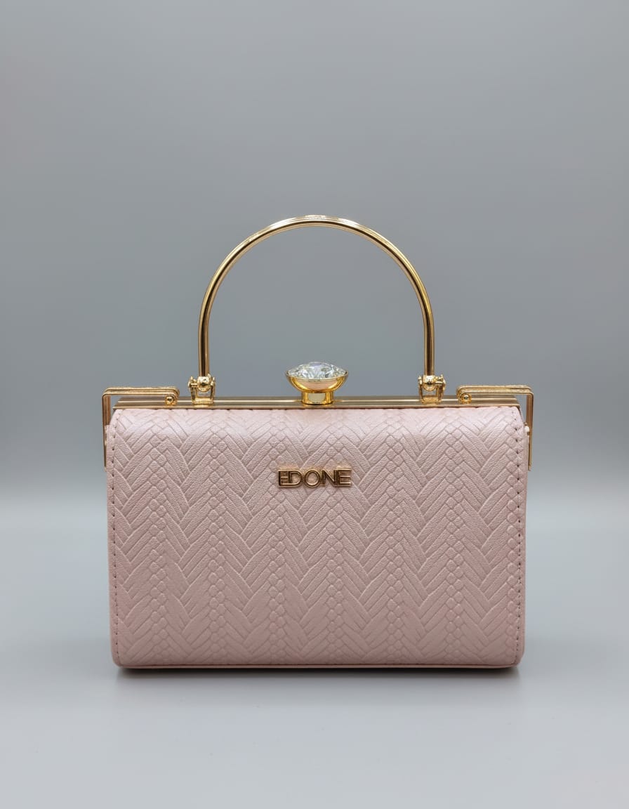 Premium Party Wear Clutch for Women | Elegant Frame Lock Evening Handbag with Chain Strap | Stylish Designer Clutch for Wedding & Party | Pink & Gold