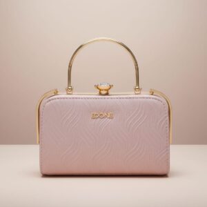 Premium Party Wear Clutch for Women | Elegant Frame Lock Evening Handbag with Chain Strap | Stylish Designer Clutch for Wedding & Party | Pink & Gold
