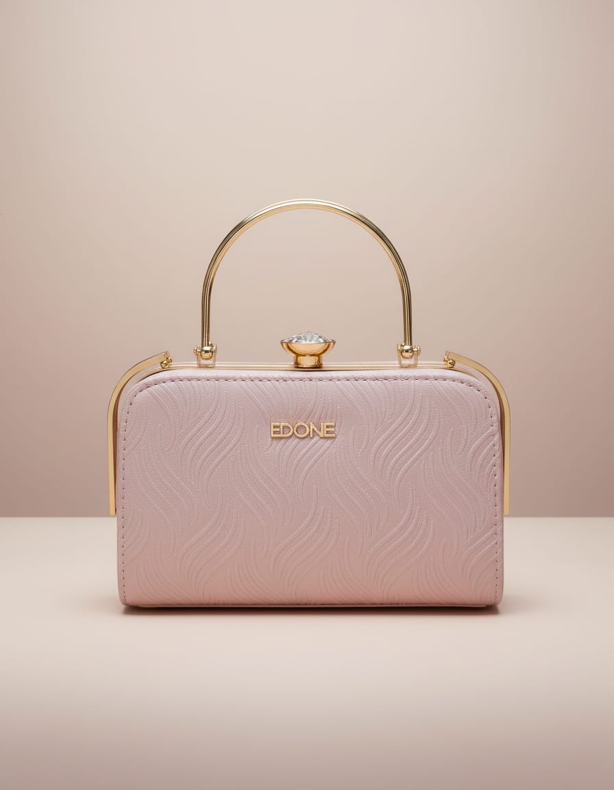 Premium Party Wear Clutch for Women | Elegant Frame Lock Evening Handbag with Chain Strap | Stylish Designer Clutch for Wedding & Party | Pink & Gold