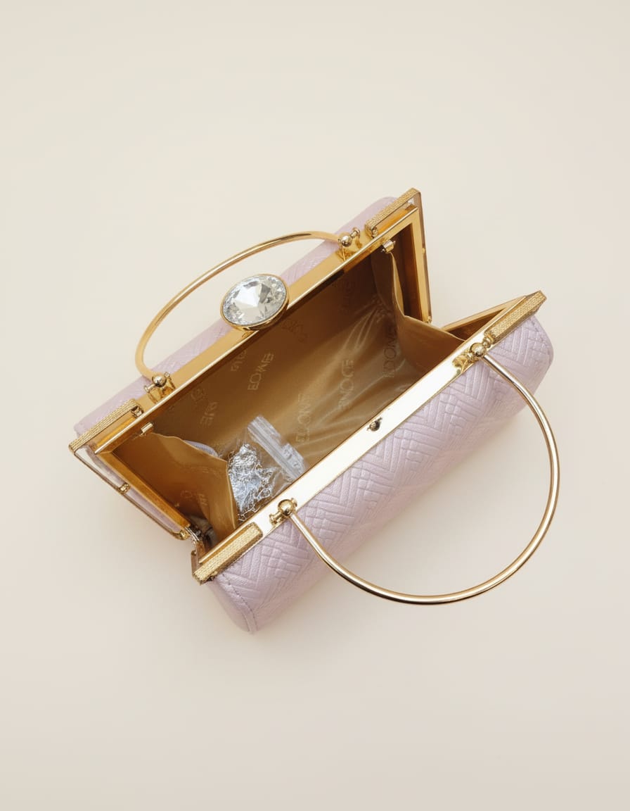 Premium Party Wear Clutch for Women | Elegant Frame Lock Evening Handbag with Chain Strap | Stylish Designer Clutch for Wedding & Party | Pink & Gold