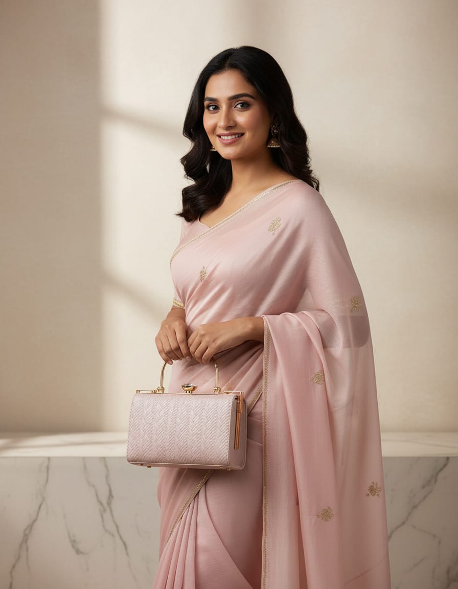 Premium Party Wear Clutch for Women | Elegant Frame Lock Evening Handbag with Chain Strap | Stylish Designer Clutch for Wedding & Party | Pink & Gold