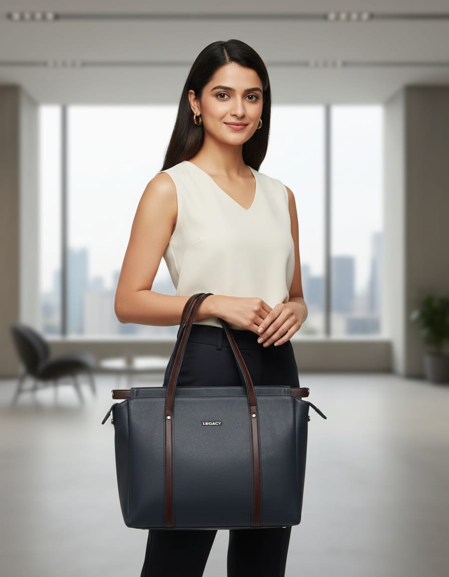 Legacy Premium Soft PU Laptop Bag for Men & Women | Stylish Office Shoulder Bag with Dual Compartments | Large Capacity Work & Business Handbag | Grey, Light Brown, Dark Brown