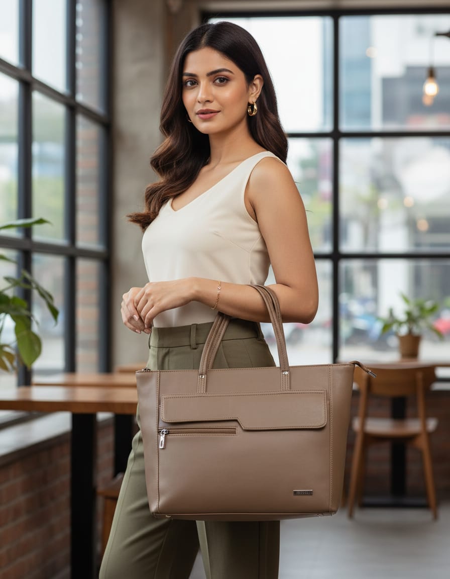Legacy Premium Soft PU Laptop Bag for Men & Women | Stylish Office Shoulder Bag with Dual Compartments | Large Capacity Work & Business Handbag | Grey, Light Brown, Dark Brown