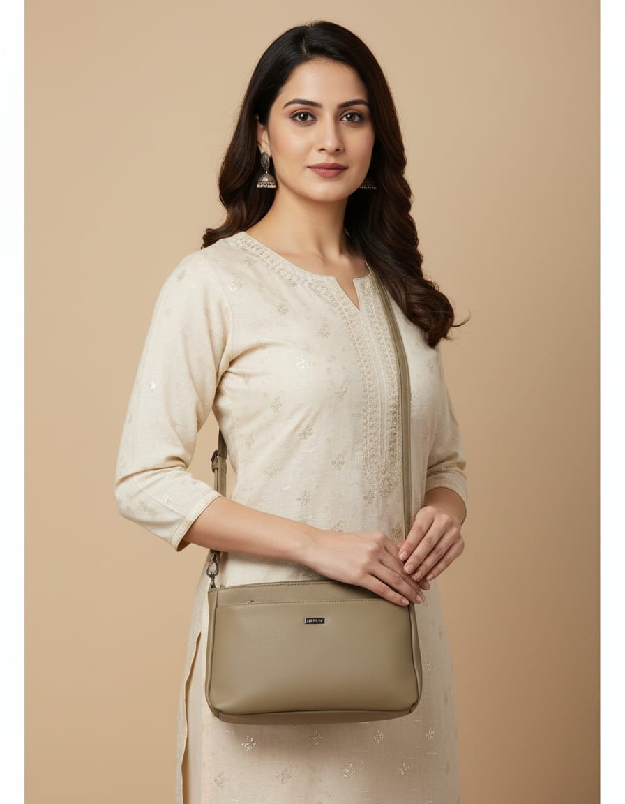 Legacy Premium Soft PU Sling Bag for Women | Stylish Side Crossbody Handbag with 3 Zip Compartments | Spacious Daily Use Shoulder Bag | Olive & Cream