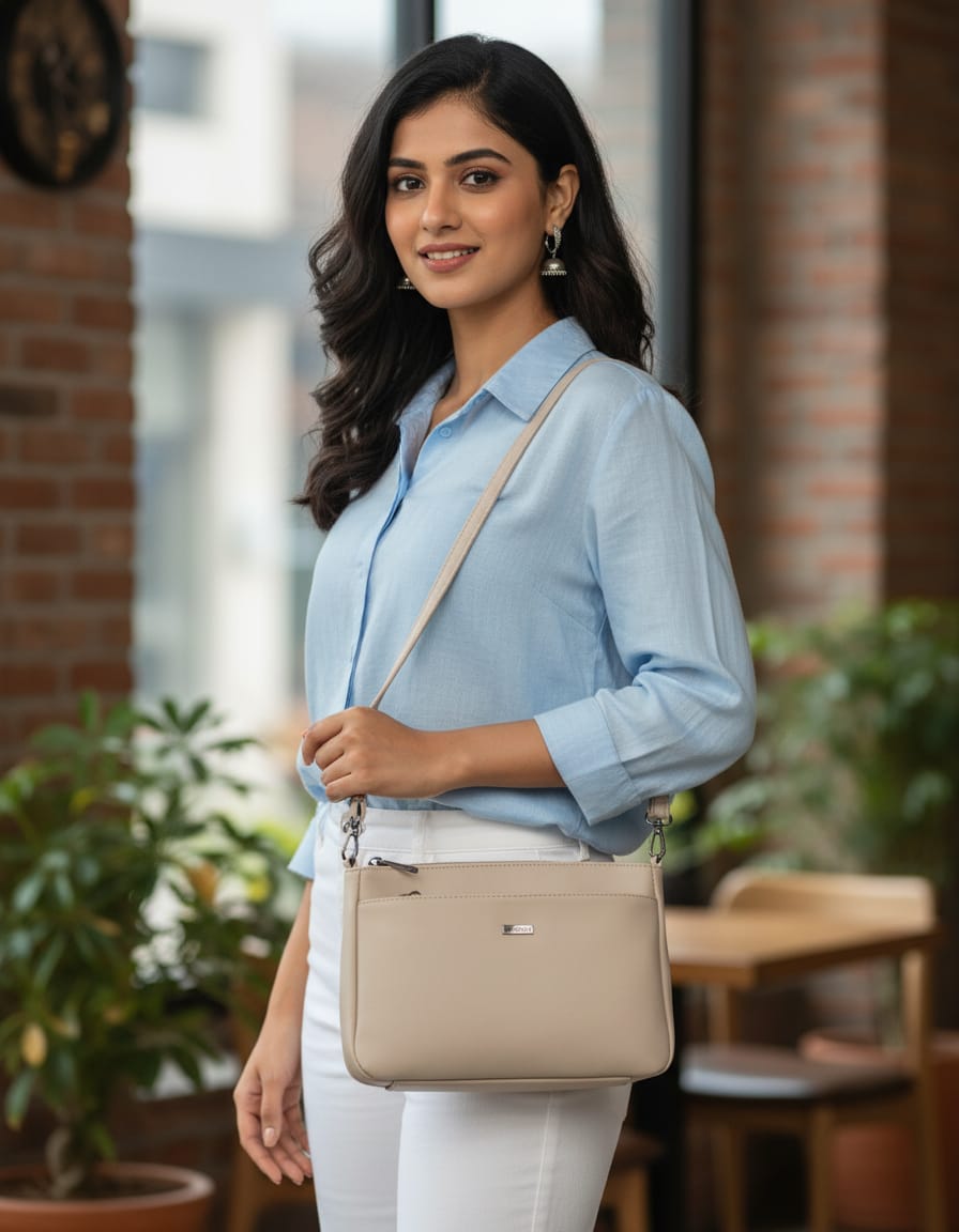 Legacy Premium Soft PU Sling Bag for Women | Stylish Side Crossbody Handbag with 3 Zip Compartments | Spacious Daily Use Shoulder Bag | Olive & Cream