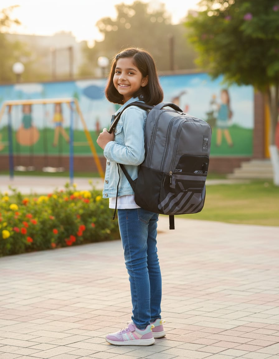 Kamaliliant Premium Waterproof School Bag for Students (Class 7th–12th) | Stylish & Durable Backpack with 3 Compartments & 4 Zip Pockets | Large Capacity School Backpack | Greyish Black