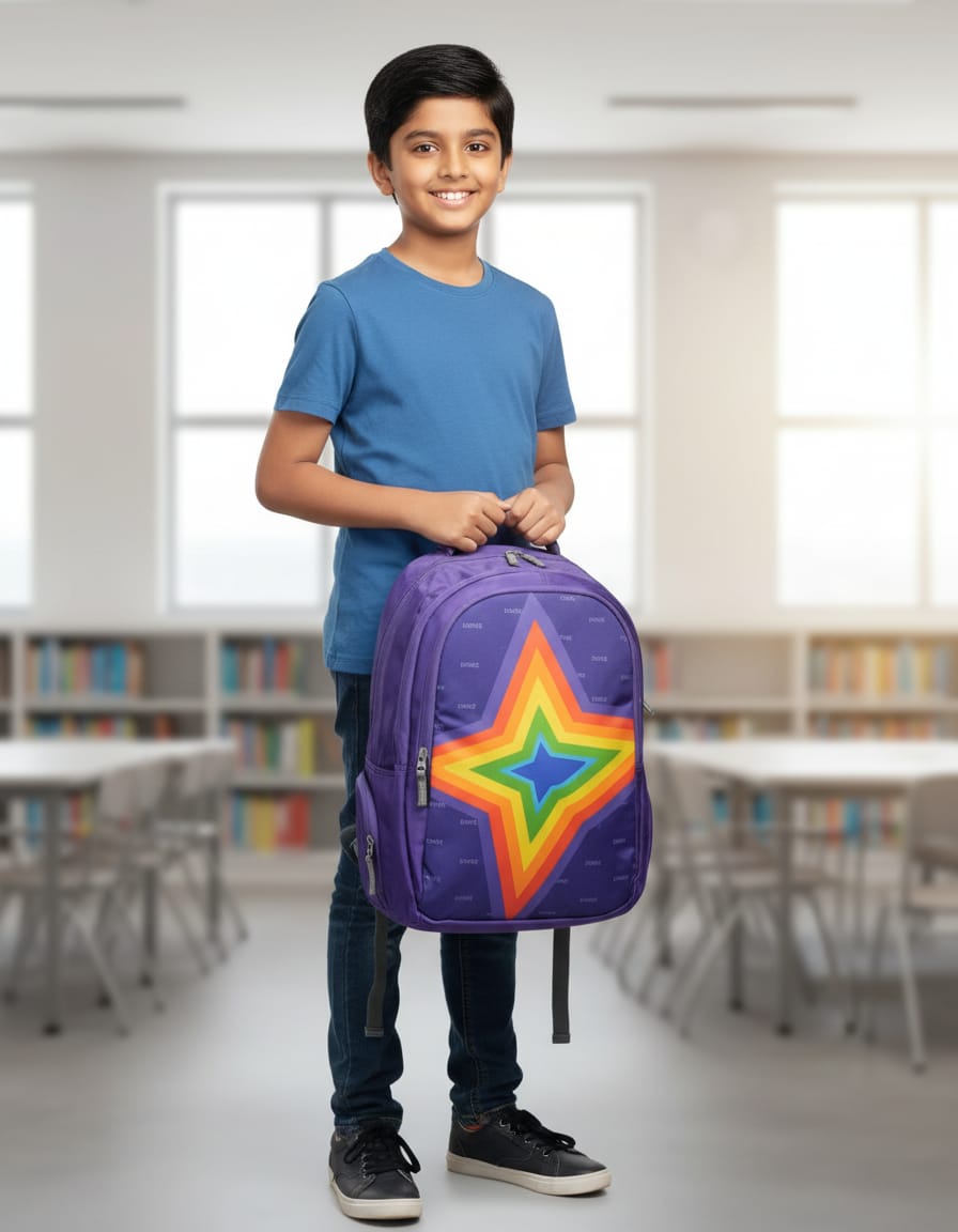 Edge Premium Waterproof School Bag for Students (Class 7th–12th) | Stylish & Durable Backpack with 3 Compartments & 4 Zip Pockets | Large Capacity School Backpack | Purple & Black