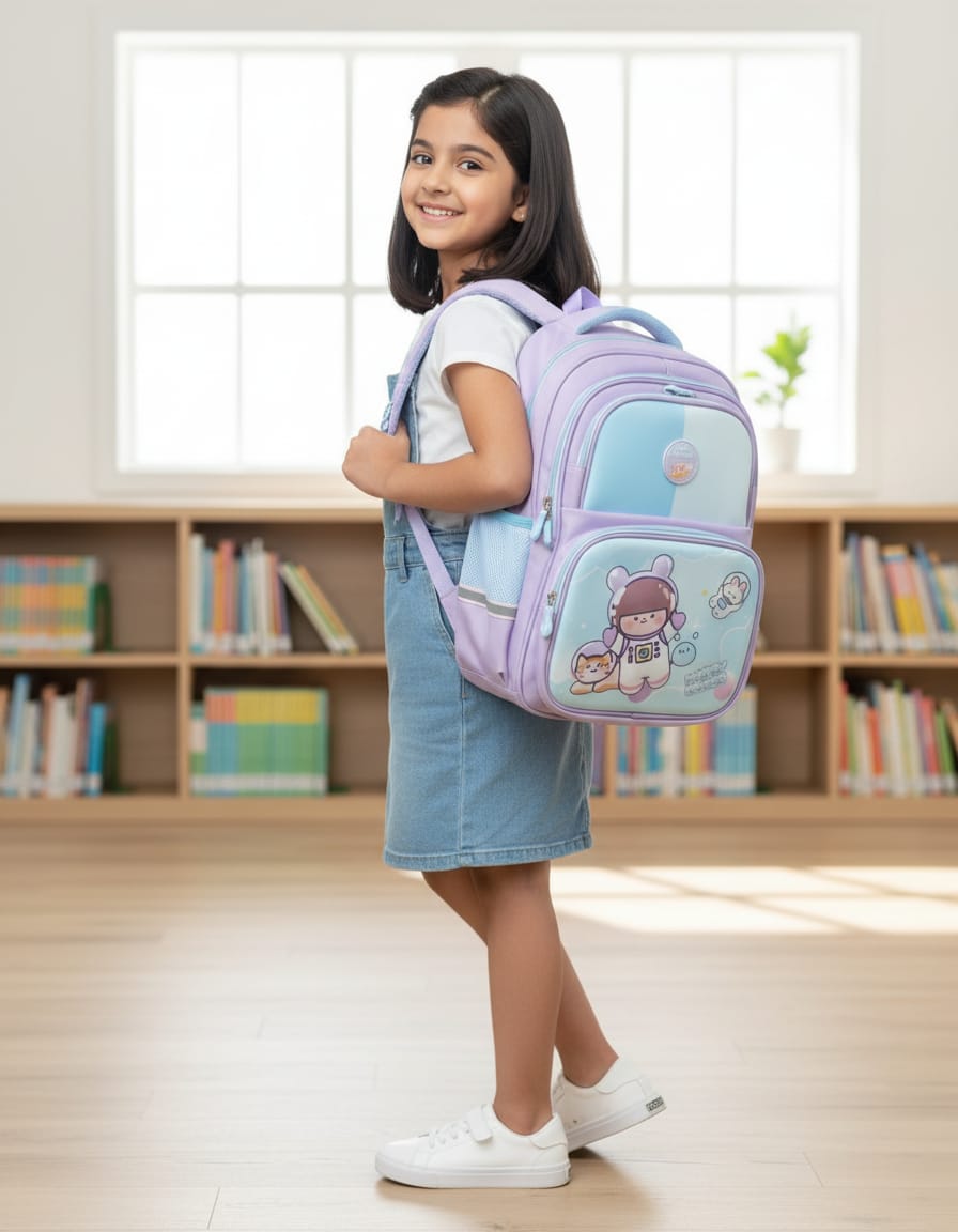 Premium Waterproof School Bag for Kids (Class 2nd) | Large Capacity Backpack with 3 Compartments & 4 Zip Pockets | Durable & Comfortable School Bag | Light Mauve