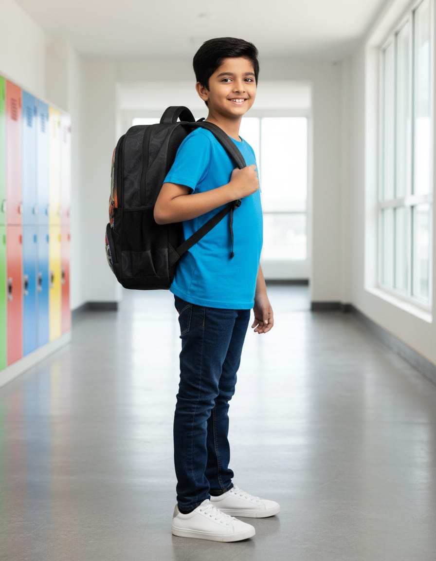Premium Waterproof School Bag for Kids (Class 2nd) | Large Capacity Backpack with 4 Compartments & Multiple Pockets | Durable & Comfortable School Bag | Black