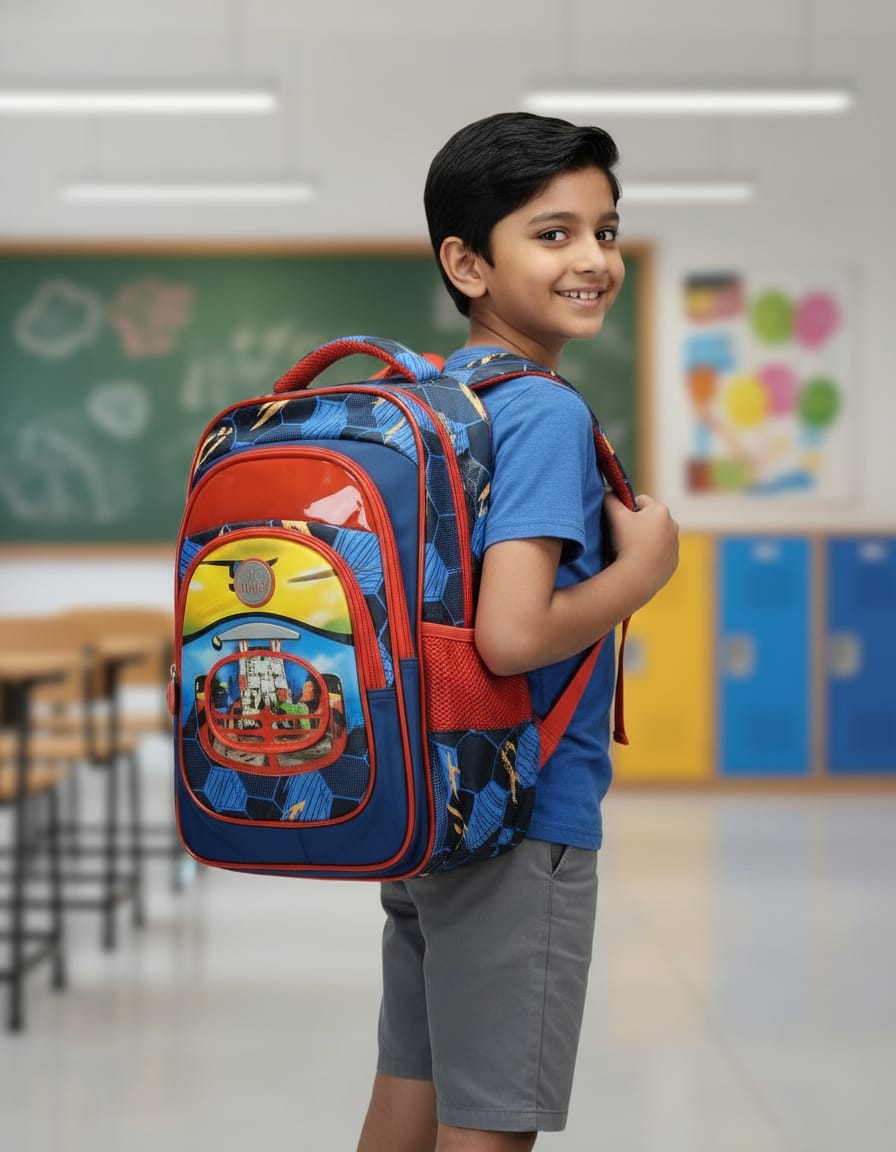 Lavie Sport Premium Waterproof School Bag for Kids (Class 2nd) | Durable & Lightweight Backpack with 3 Compartments | Stylish Daily Use School Bag | Bluish Red