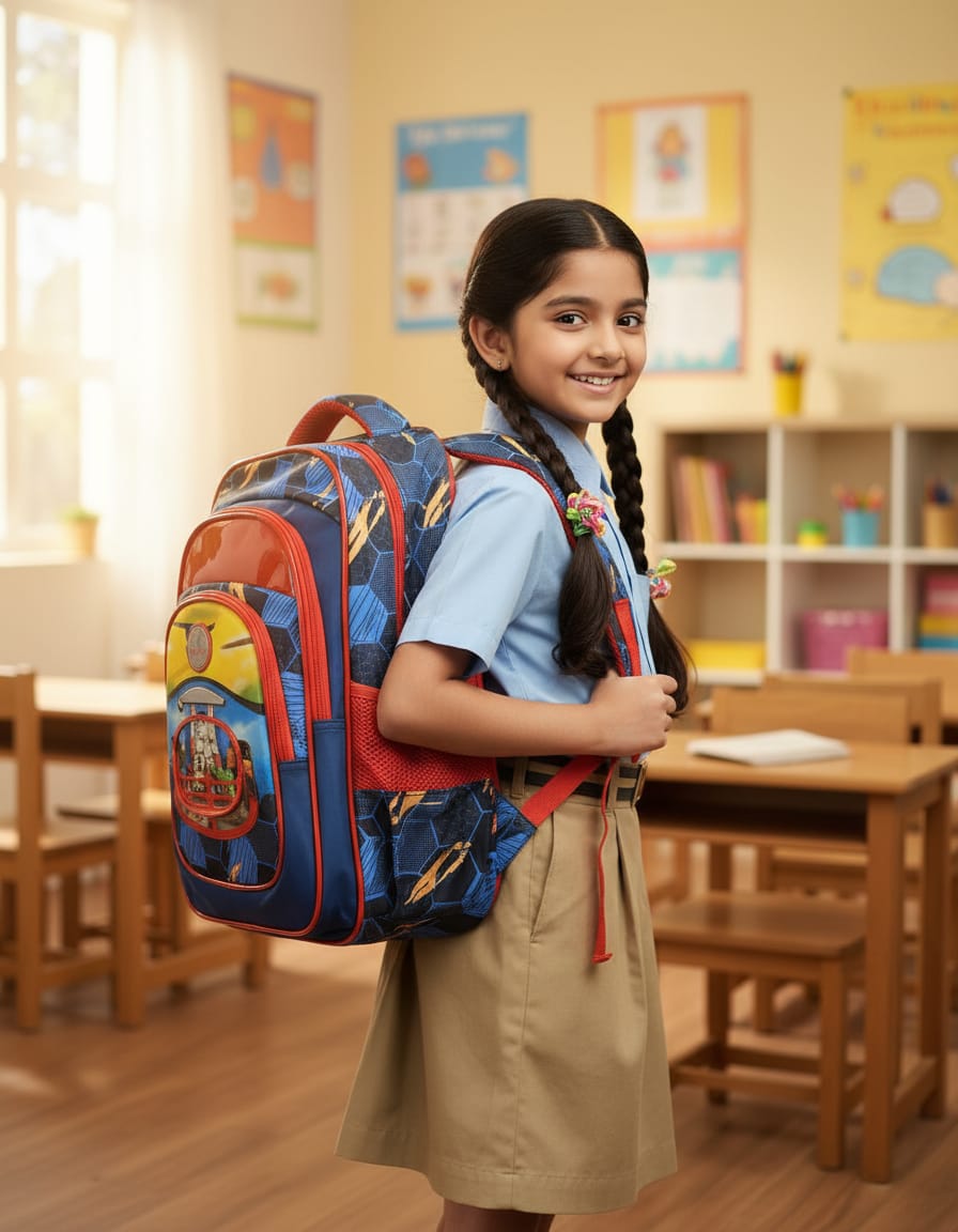 Lavie Sport Premium Waterproof School Bag for Kids (Class 2nd) | Durable & Lightweight Backpack with 3 Compartments | Stylish Daily Use School Bag | Bluish Red