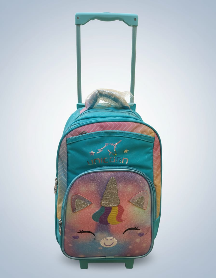 Premium Waterproof Trolley School Bag for Kids (Class 1st–2nd) | Rolling Backpack with Wheels & 3 Compartments | Large Capacity School Bag with Handle | Light Green