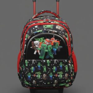 Premium Waterproof Trolley School Bag for Kids (Class 1st–2nd) | Rolling Backpack with Wheels & 4 Compartments | Spacious School Bag with Handle | Blackish Red
