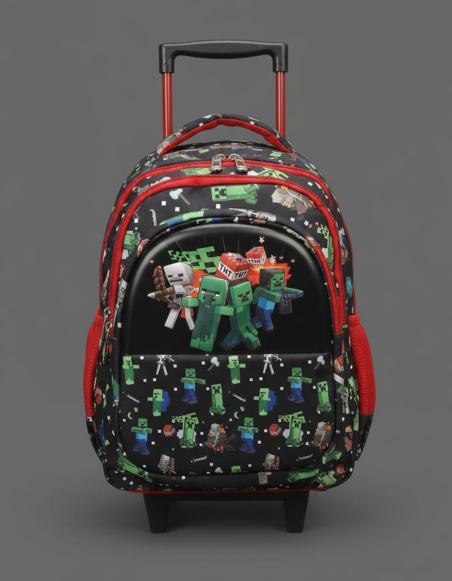 Premium Waterproof Trolley School Bag for Kids (Class 1st–2nd) | Rolling Backpack with Wheels & 4 Compartments | Spacious School Bag with Handle | Blackish Red