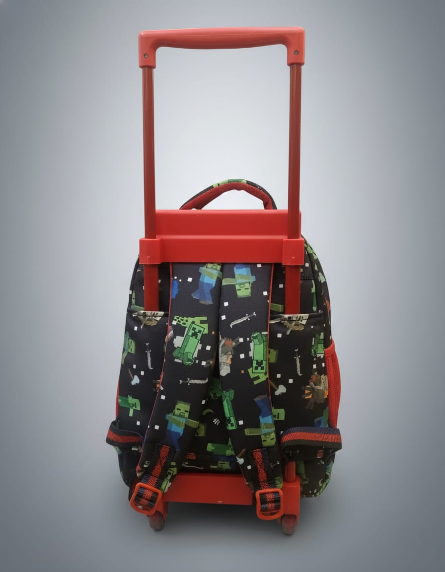 Premium Waterproof Trolley School Bag for Kids (Class 1st–2nd) | Rolling Backpack with Wheels & 4 Compartments | Spacious School Bag with Handle | Blackish Red