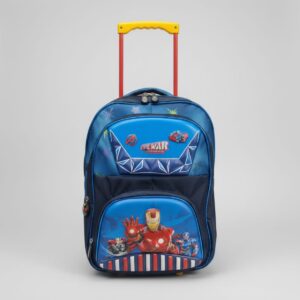 Premium Waterproof Trolley School Bag for Kids (Class 2nd–3rd) | Rolling Backpack with Wheels & 3 Compartments | Extra Large School Bag with Handle | Navy Blue
