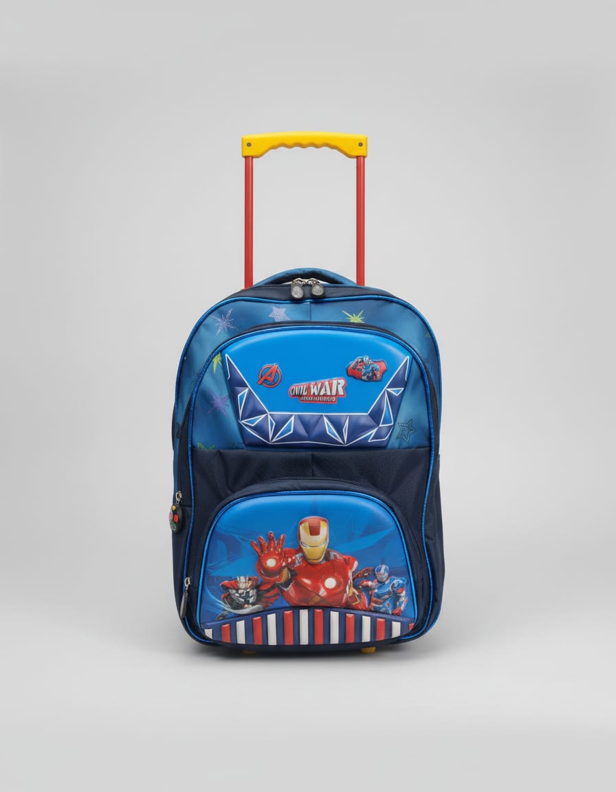 Premium Waterproof Trolley School Bag for Kids (Class 2nd–3rd) | Rolling Backpack with Wheels & 3 Compartments | Extra Large School Bag with Handle | Navy Blue
