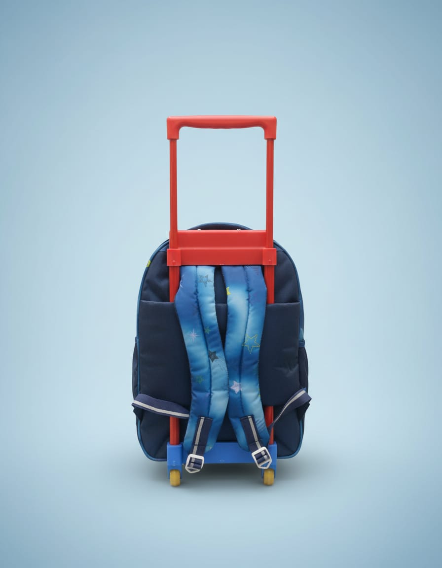 Premium Waterproof Trolley School Bag for Kids (Class 2nd–3rd) | Rolling Backpack with Wheels & 3 Compartments | Extra Large School Bag with Handle | Navy Blue