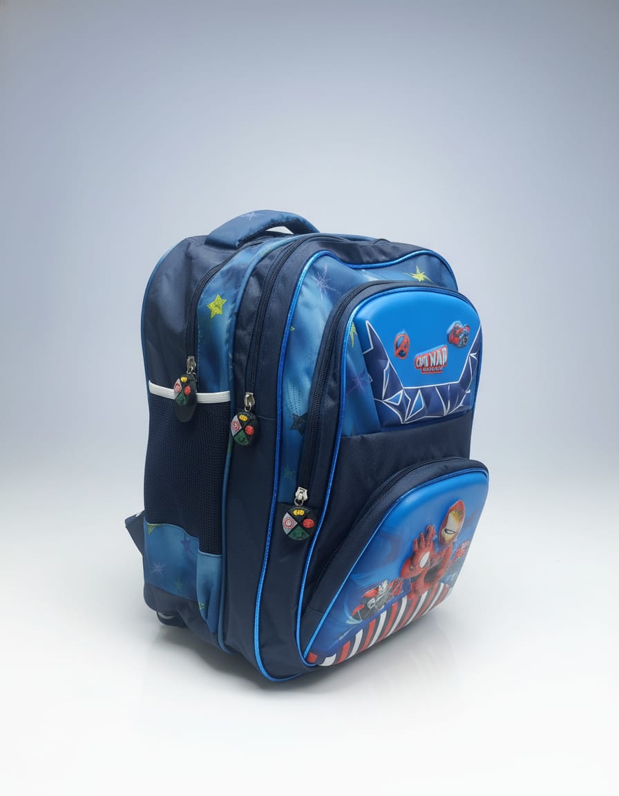Premium Waterproof Trolley School Bag for Kids (Class 2nd–3rd) | Rolling Backpack with Wheels & 3 Compartments | Extra Large School Bag with Handle | Navy Blue