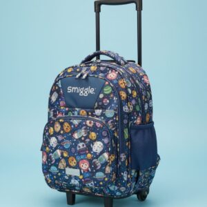 Premium Waterproof Trolley School Bag for Kids (Class 1st–2nd) | Rolling Backpack with Wheels & 4 Compartments | Durable Large Capacity School Bag with Handle | Blue