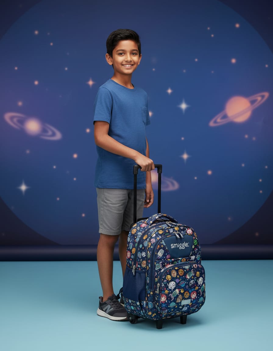 Premium Waterproof Trolley School Bag for Kids (Class 1st–2nd) | Rolling Backpack with Wheels & 4 Compartments | Durable Large Capacity School Bag with Handle | Blue