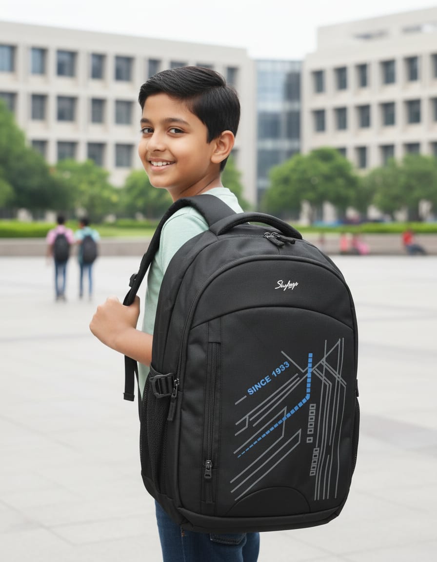 2-in-1 Waterproof School Bag with Laptop Compartment & Dual Bottle Holders for Students (Class 6th–10th) | Heavy Duty Backpack with 3 Compartments | Large Capacity School + Laptop Bag | Black