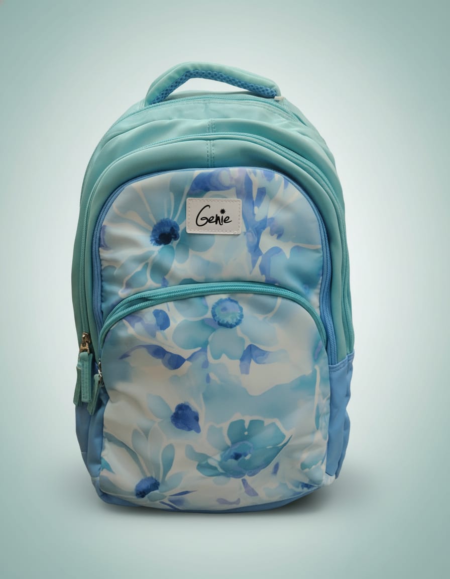 Genie Premium Waterproof School Bag with Laptop Compartment for Kids (Class 4th–5th) | Durable Backpack with 4 Compartments & Dual Bottle Holders | Large Capacity School Bag | Sky Blue