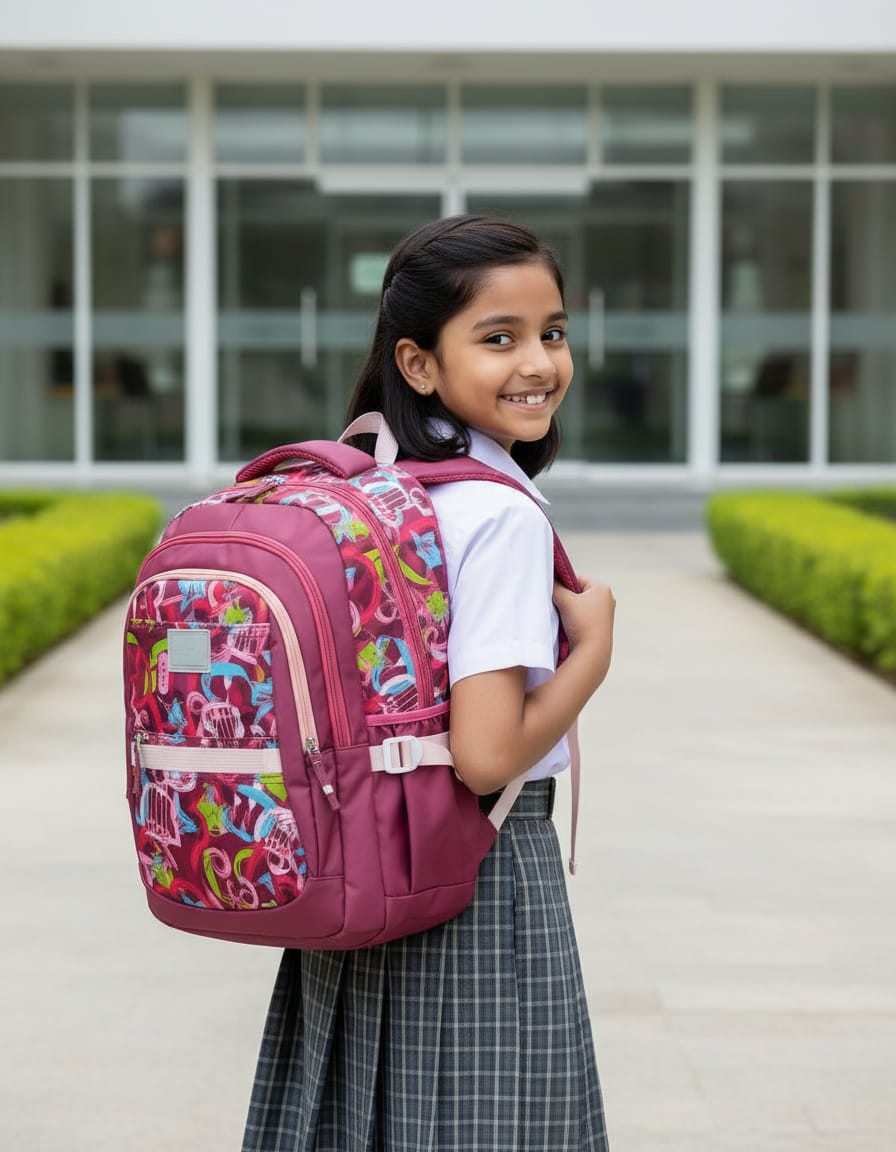 Lavie Sport Premium Waterproof School Bag with Laptop Compartment & 5 Sections for Students (Class 6th–10th) | Large Capacity Backpack with Dual Bottle Holders | Stylish Pink