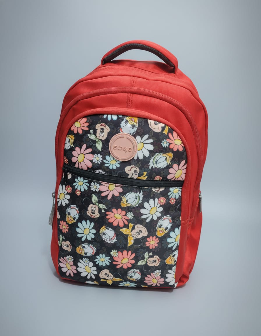 Edge Premium Waterproof School Bag with Laptop Compartment for Students (Class 6th–10th) | Durable Backpack with 3 Compartments & Dual Bottle Holders | Stylish Red