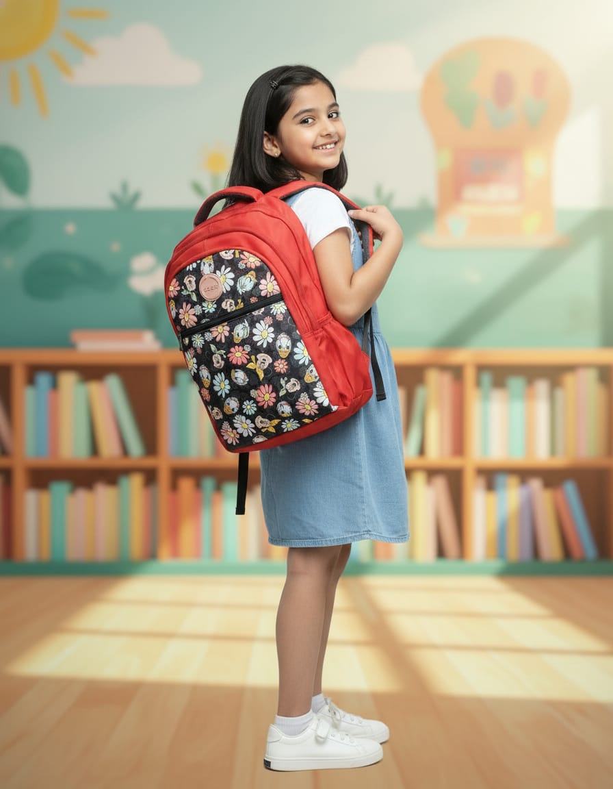 Edge Premium Waterproof School Bag with Laptop Compartment for Students (Class 6th–10th) | Durable Backpack with 3 Compartments & Dual Bottle Holders | Stylish Red