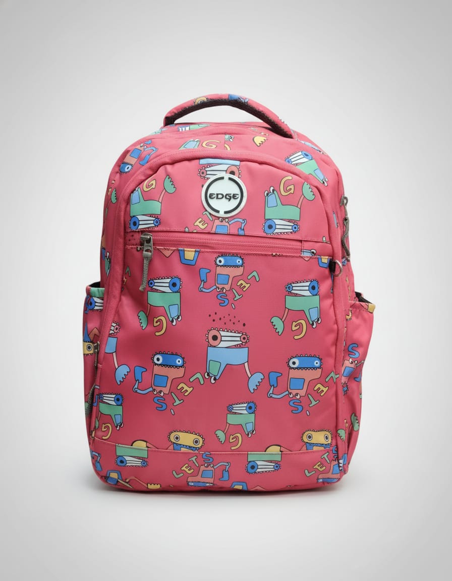 Edge Premium Waterproof School Bag with Laptop Compartment for Girls (Class 6th–10th) | Stylish Backpack with 4 Compartments & Dual Bottle Holders | Large Capacity Pink Bag