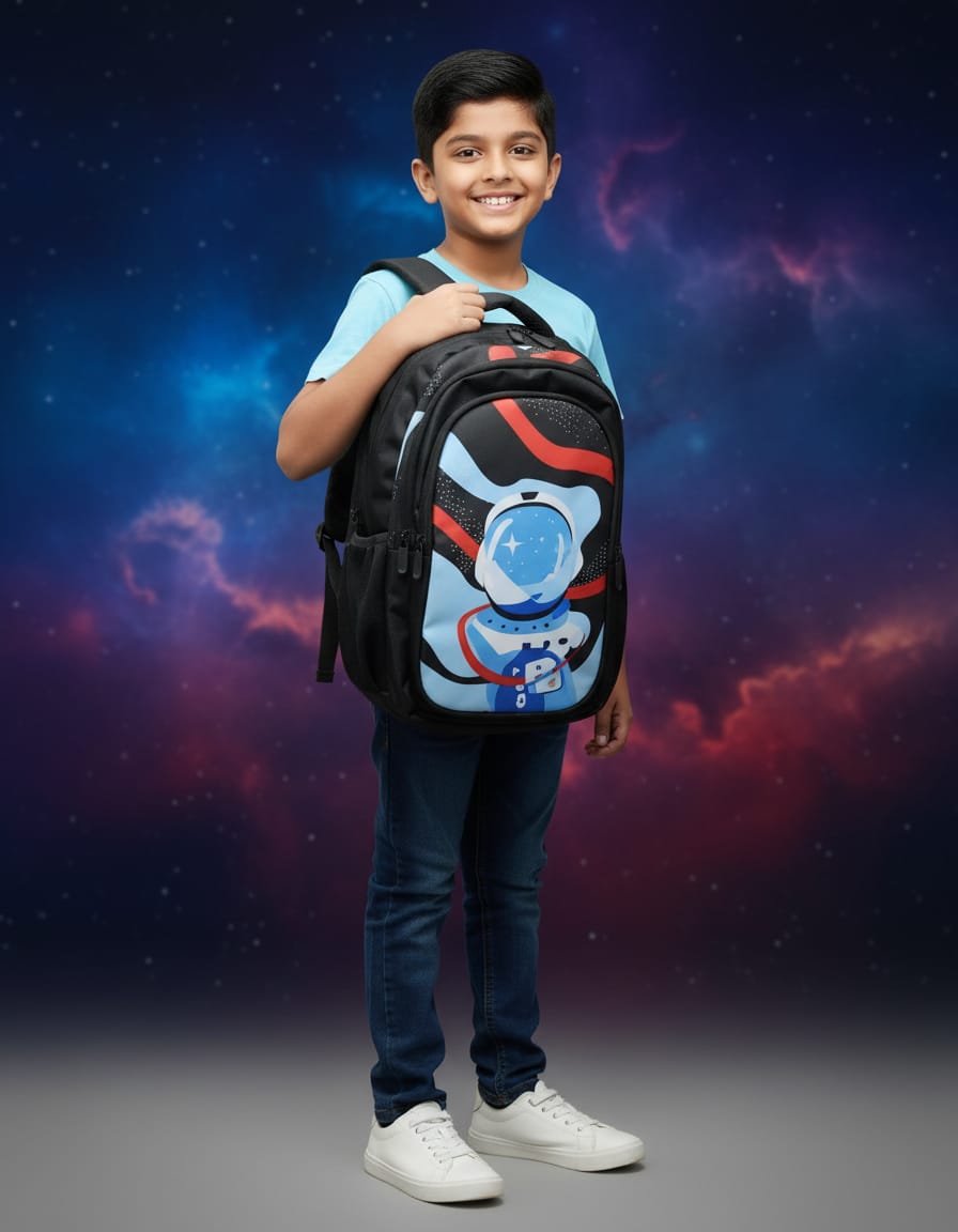 Premium Waterproof School Bag for Kids (Class 1st–2nd) | Spacious Backpack with 4 Compartments & Dual Bottle Holders | Durable Daily Use School Bag | Black