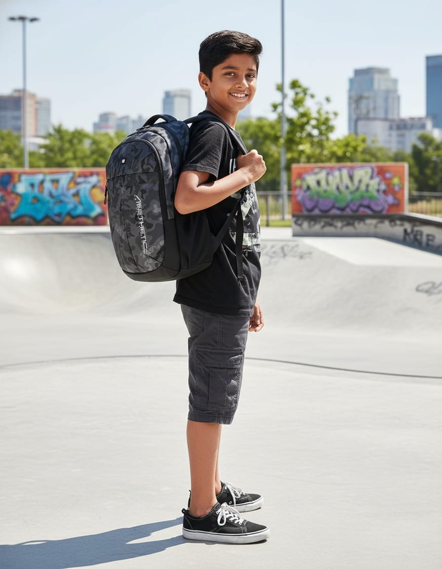 Modivo Premium Compact School Bag for Students (Class 6th–12th) | Lightweight Mini Backpack with 4 Compartments | Daily Essentials School Bag | Greyish Black