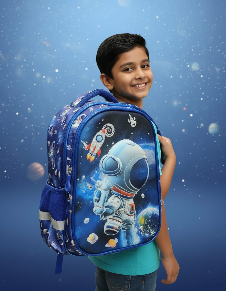 Compact Lightweight School Bag for Kids (Class 1st–2nd) | Small Backpack with 2 Compartments & Dual Bottle Holders | Easy-to-Carry Daily Use School Bag | Blue