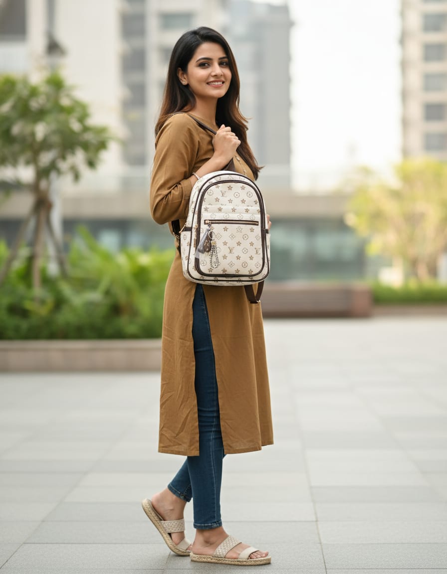 Premium Multi-Use College & Travel Bag with 3 Compartments & Dual Bottle Holders | Stylish Cream Backpack with Multi-Zip Storage | Daily Use College Kit & Trip Bag