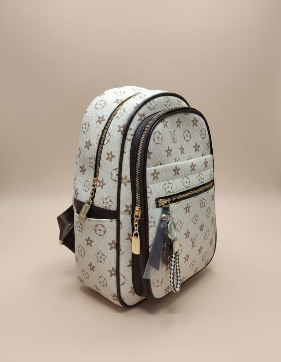 Premium Multi-Use College & Travel Bag with 3 Compartments & Dual Bottle Holders | Stylish Cream Backpack with Multi-Zip Storage | Daily Use College Kit & Trip Bag