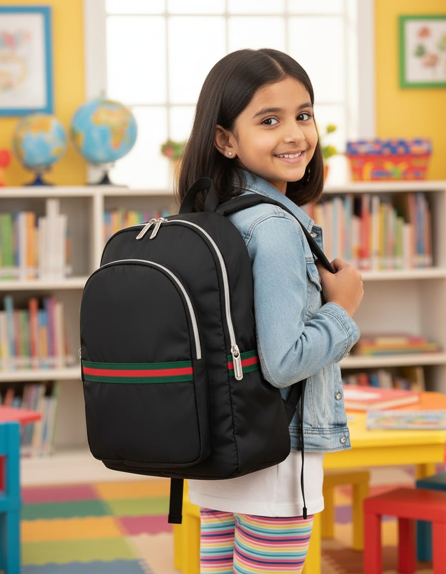 Premium Satin Finish Compact Backpack for Women | Stylish College, Office & Travel Bag with 3 Compartments | Lightweight Daily Use Backpack | Black