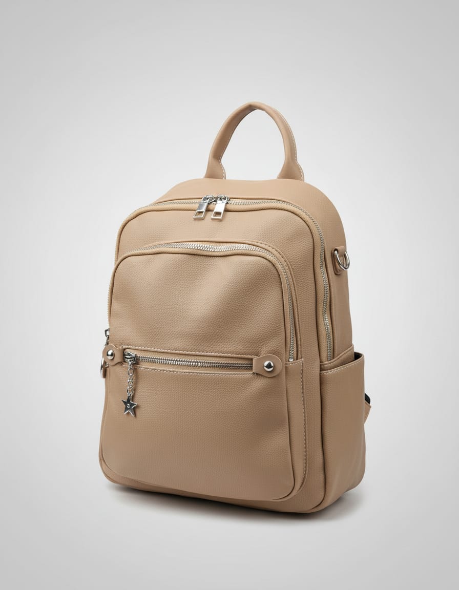 Premium PU Leather Office Backpack for Women | Stylish Camel Ladies Backpack with 2 Compartments & Inner Pockets | Daily Use Work & College Bag