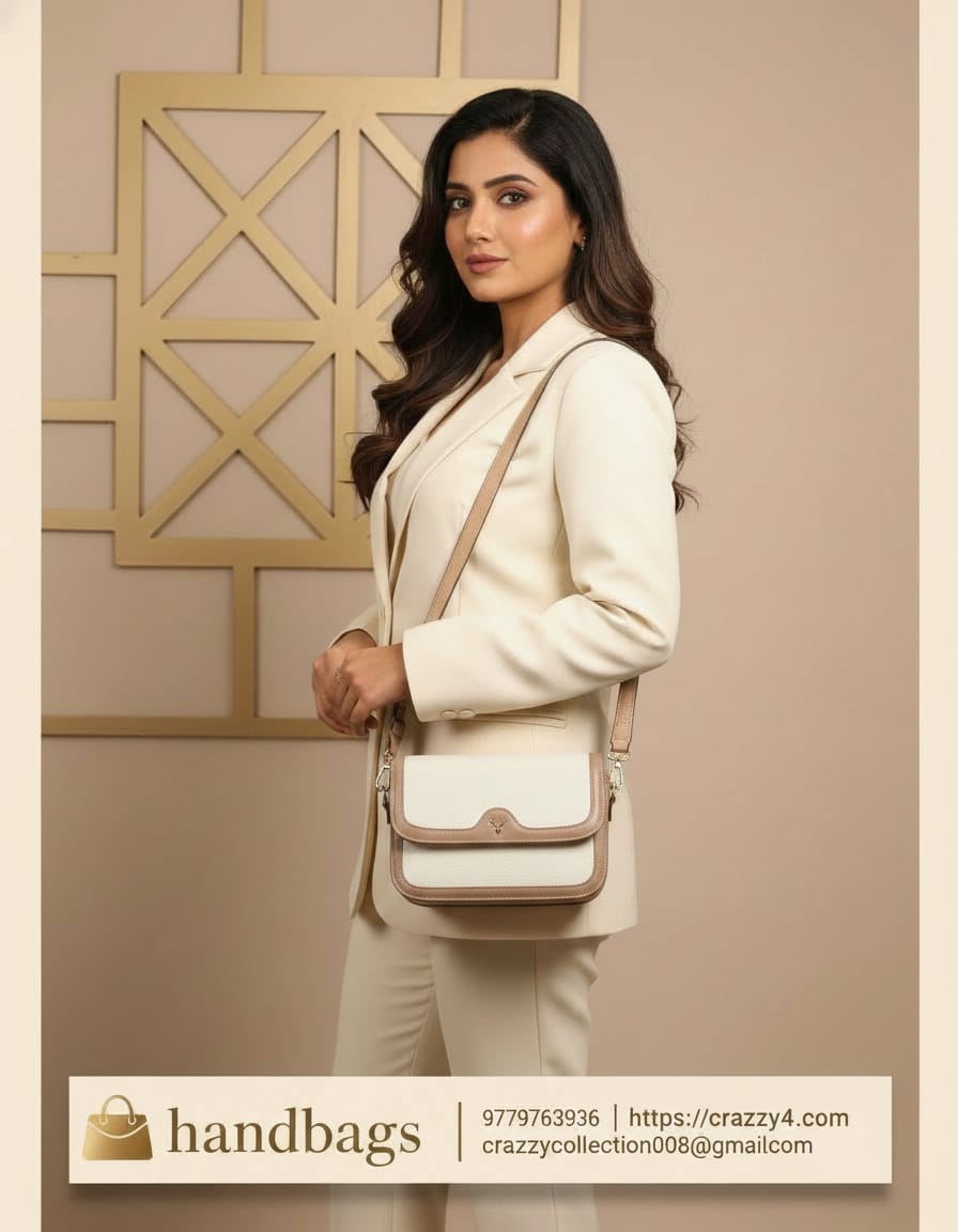 Premium PU Leather Sling Bag for Girls | Stylish Compact Side Bag with 3 Compartments & Inner Pockets | Elegant Daily Use Handbag | Light Brown & Cream