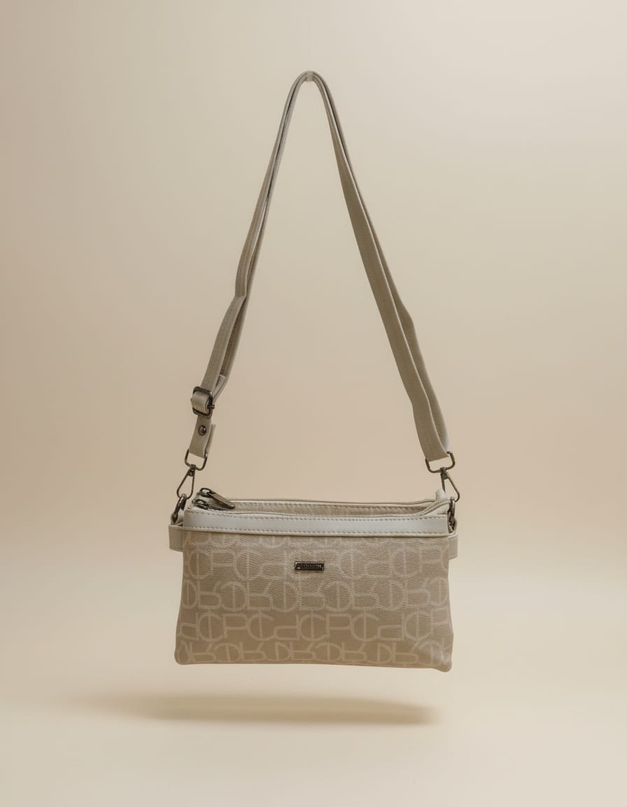 Minimal Matte Finish Sling Bag for Girls | Stylish Compact Side Bag with 2 Compartments & Dual Zip | Lightweight Daily Use Handbag | Light Grey & Coffee