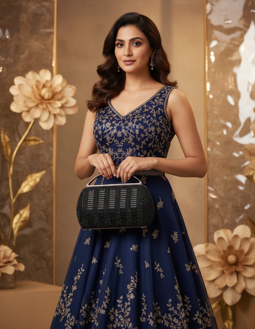 Premium Black Party Wear Clutch for Women with Chain | Elegant Compact Evening Handbag with Magnetic Closure | Stylish Occasion Sling Bag