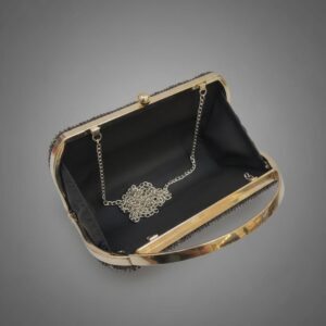 Premium Black Party Wear Clutch for Women with Chain | Elegant Compact Evening Handbag with Magnetic Closure | Stylish Occasion Sling Bag