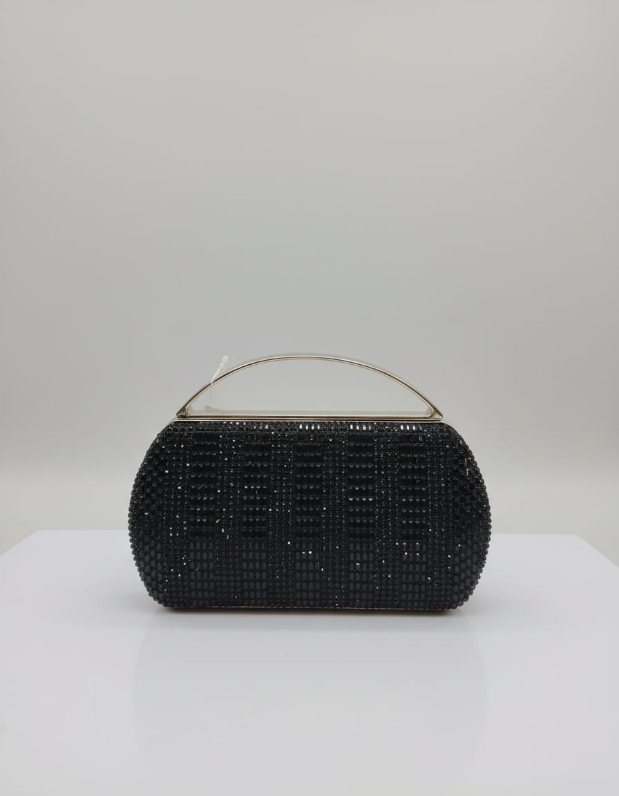 Premium Black Party Wear Clutch for Women with Chain | Elegant Compact Evening Handbag with Magnetic Closure | Stylish Occasion Sling Bag