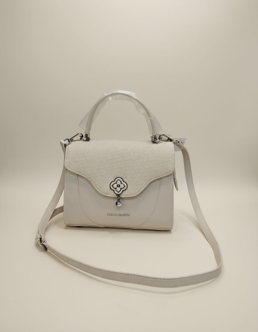Coco Queen Premium Handbag for Women | Stylish Flap Sling with Long Strap & Dual Compartments | Elegant Compact Ladies Side Bag | Light Grey & Camel